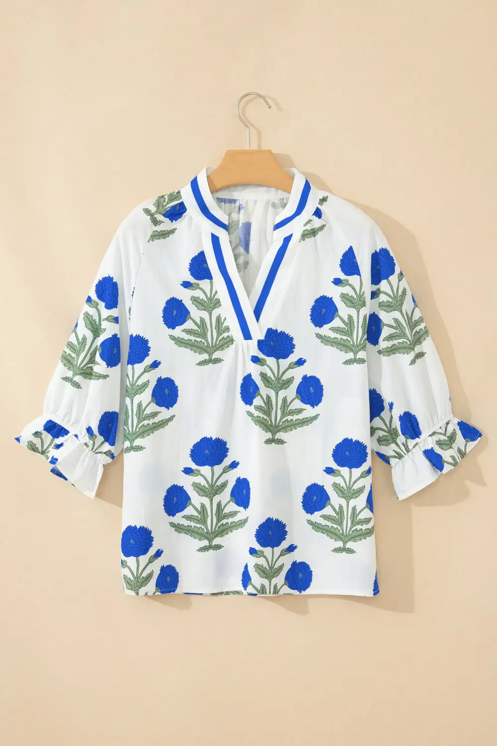 Women's Floral Print Flower Motif V Neck Top
