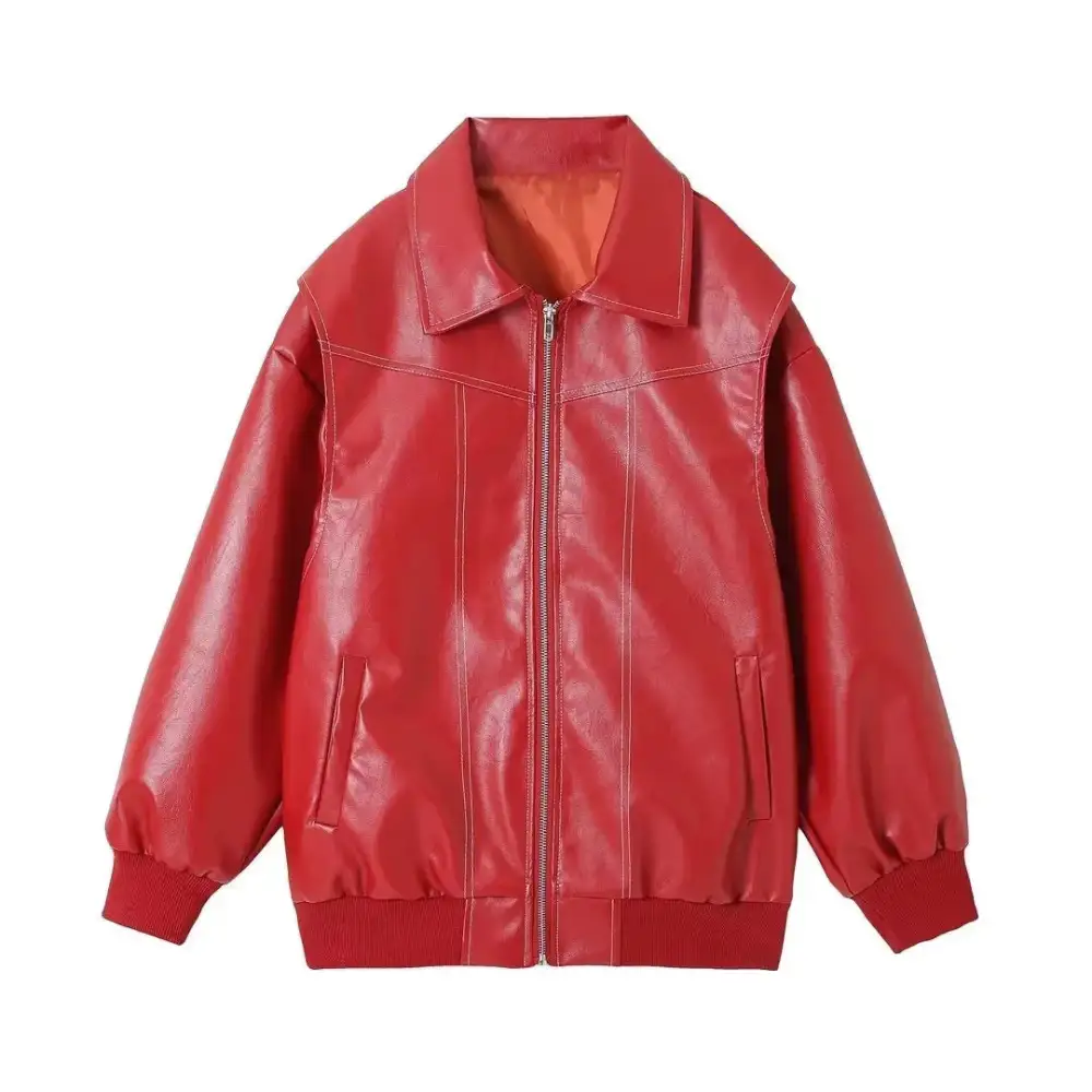 Tailored Faux Leather Zip Front Bomber Jacket
