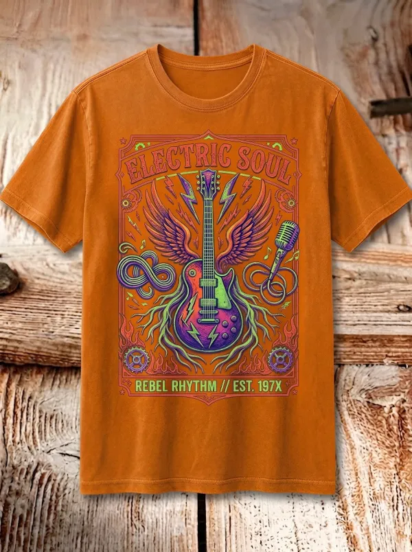 Unisex Rock Music Electric Guitar Wings Printed T-shirt