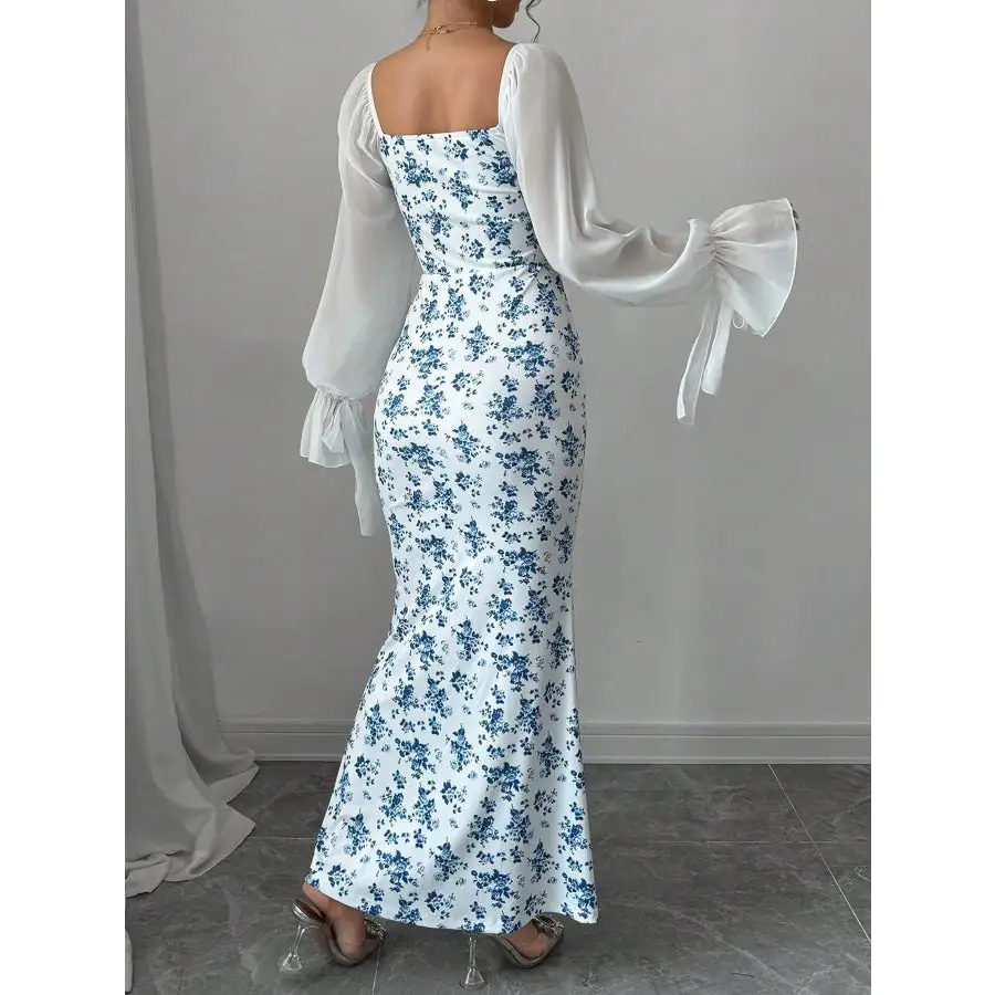 Floral Print Sweetheart Neckline Maxi Dress
