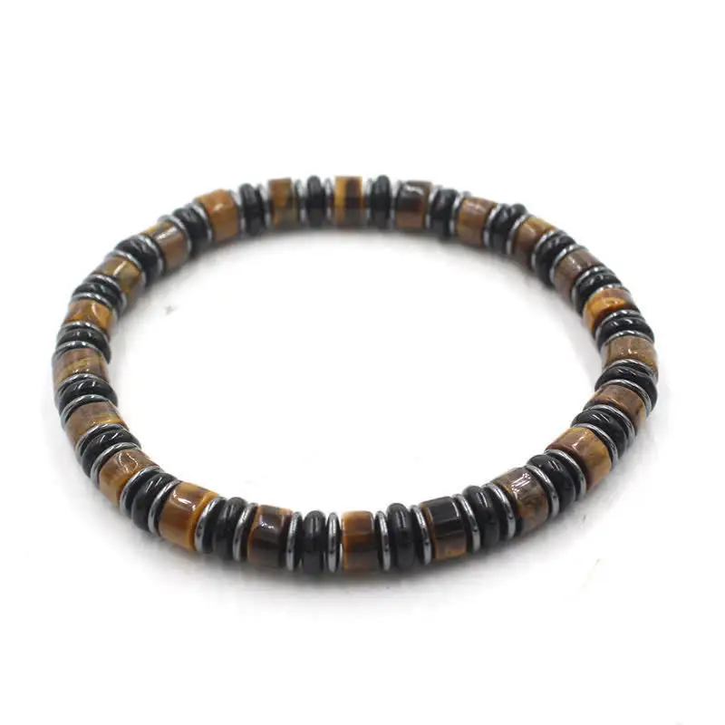 Obsidian Hematite Hand Polished Ethnic Flat Bead Bracelet