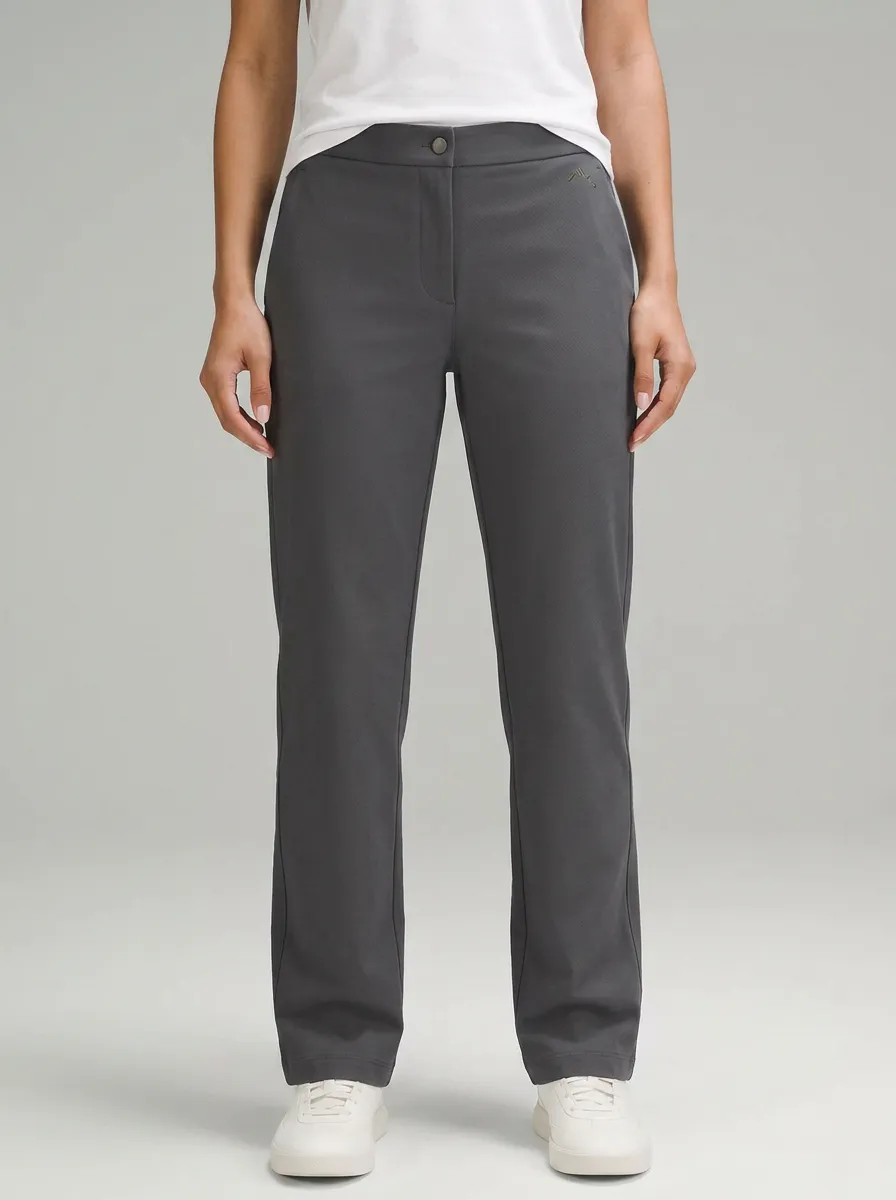 Women's Casual Minimalist Solid Grey Mid-Rise Straight Leg Pants
