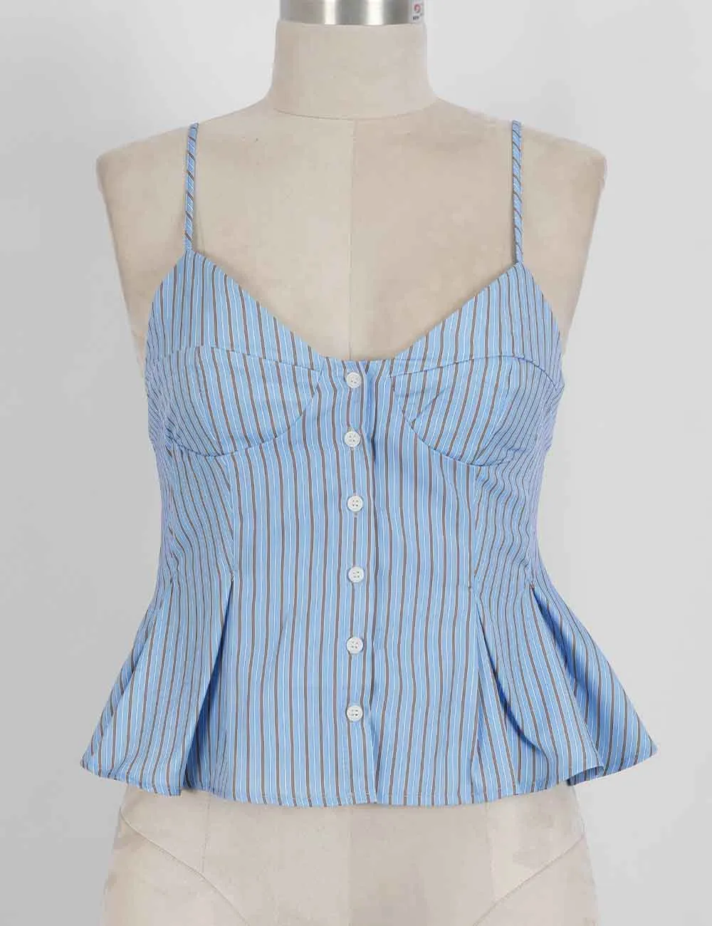 Chic Spaghetti Strap Button Front Peplum Cami Top