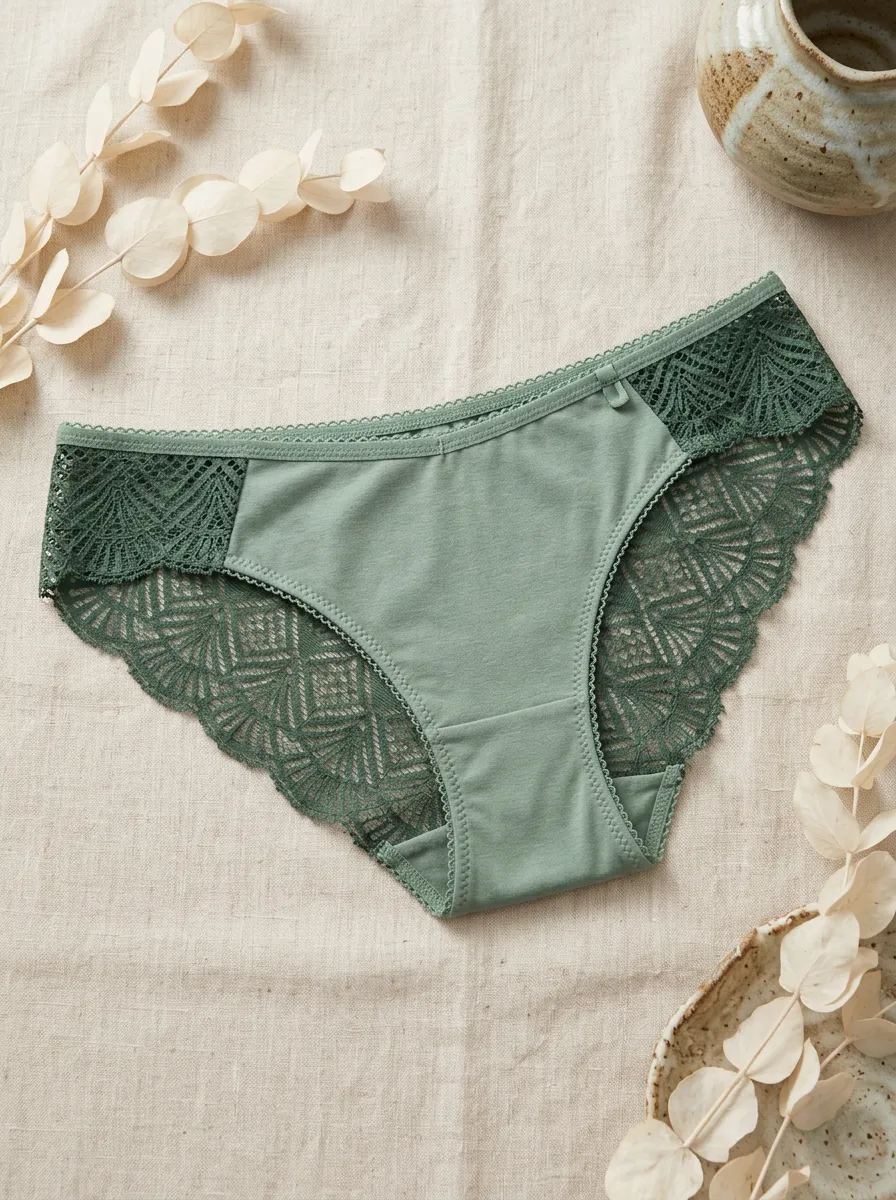 Women's Sage Green Floral Lace Trimmed Panties