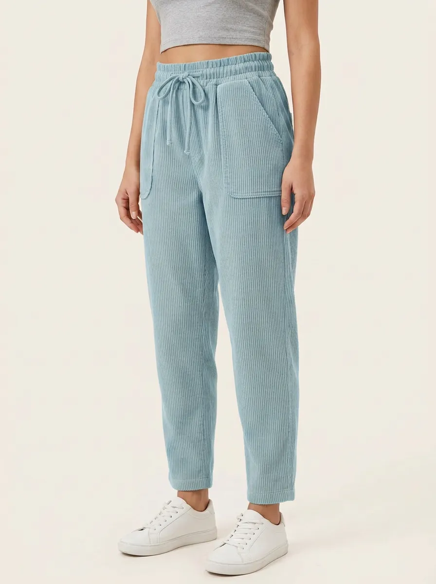 Women's Deep Patch-Pocket Drawstring Tapered Corduroy Pants