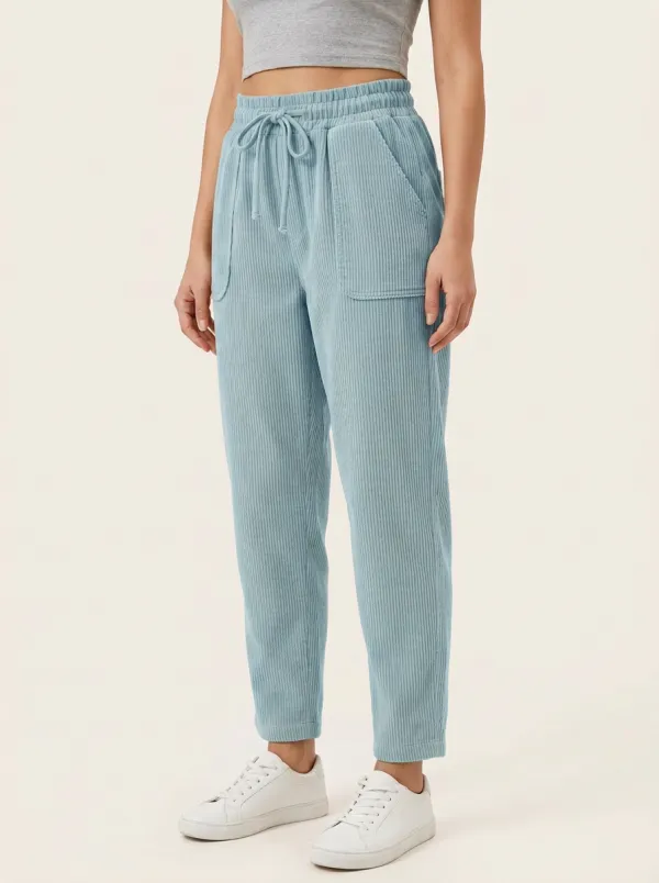 Women's Deep Patch-Pocket Drawstring Tapered Corduroy Pants