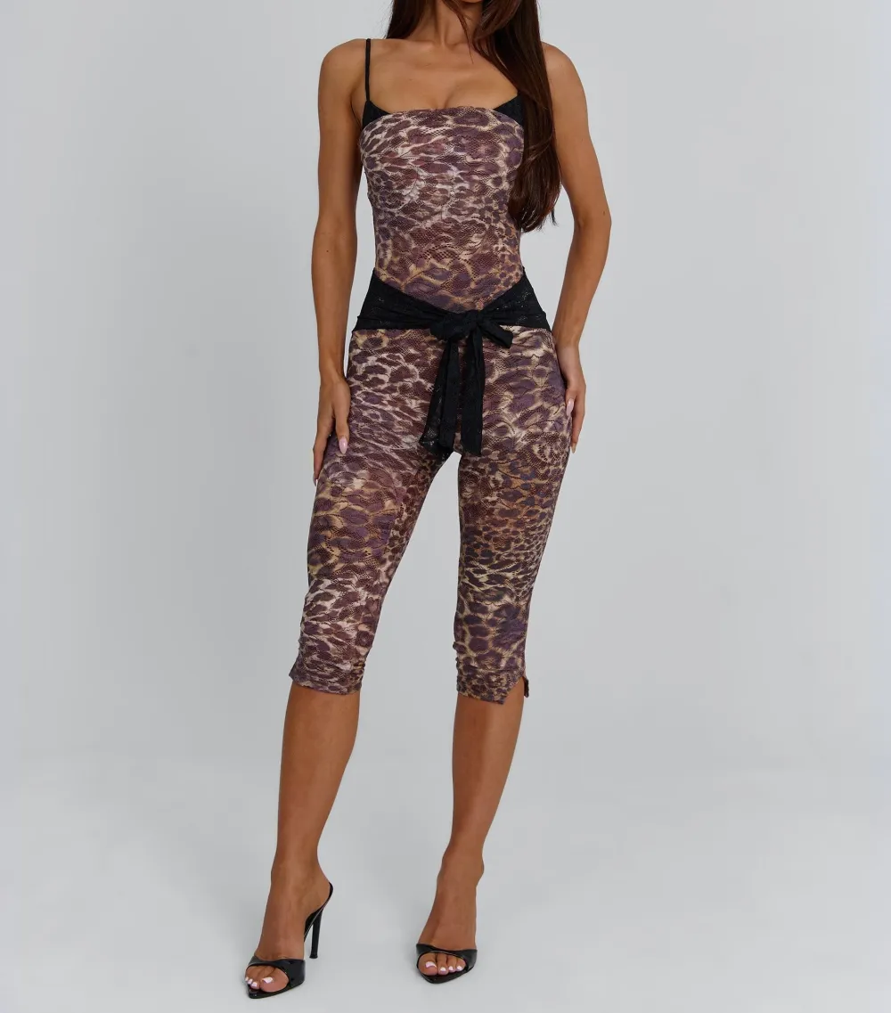 Black Lace Trim Jersey Jumpsuit