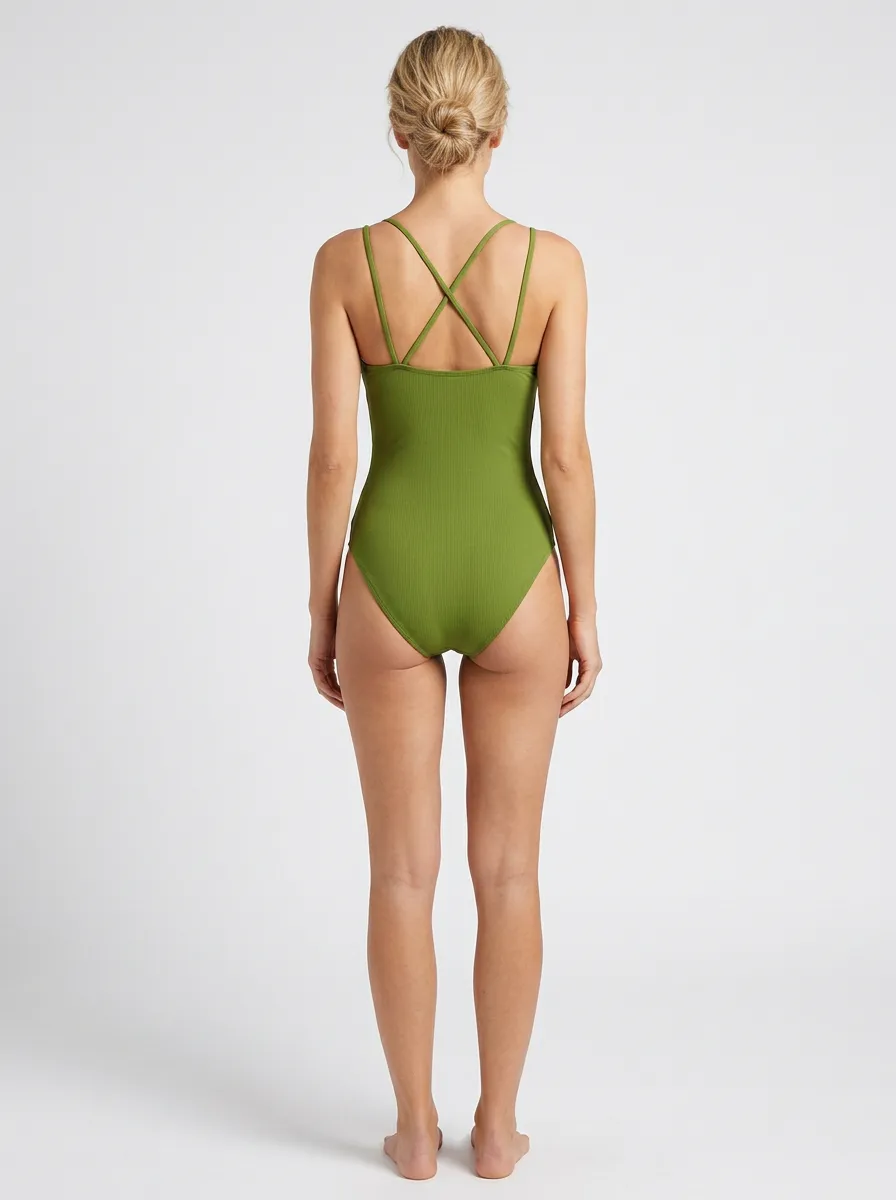 Women's Coastal-Inspired Spaghetti-Strap Twist-Front Twist Ribbed One-Piece Swimsuit