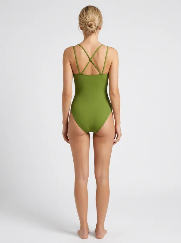 Women's Coastal-Inspired Spaghetti-Strap Twist-Front Twist Ribbed One-Piece Swimsuit