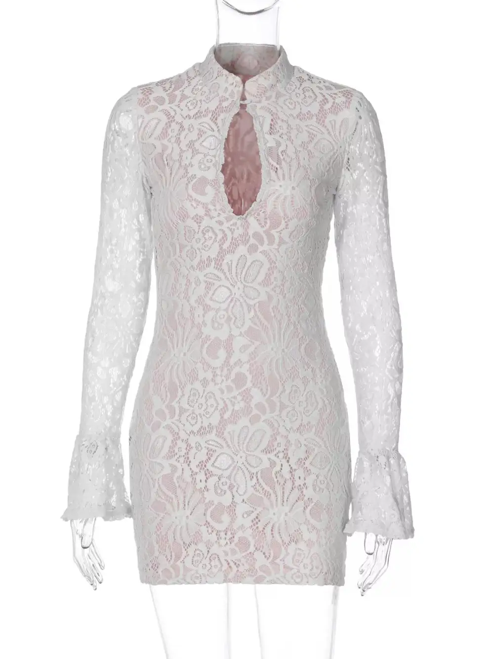 Lace Cutout Long Sleeve Mini Dress