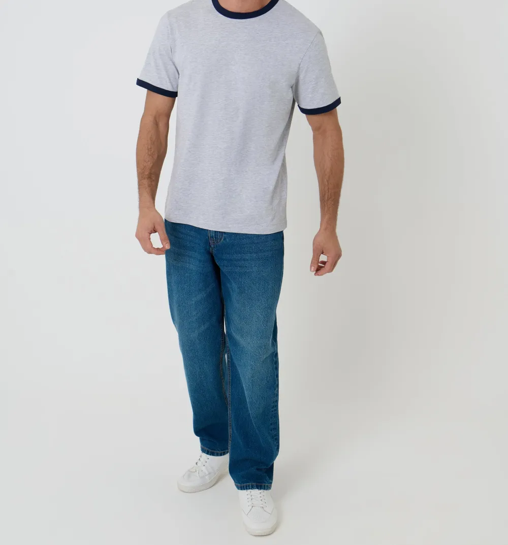 Men's Gray Heather Cotton Ringer T-Shirt