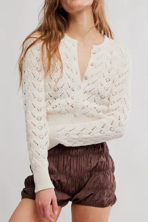White Pointelle Knit Cardigan