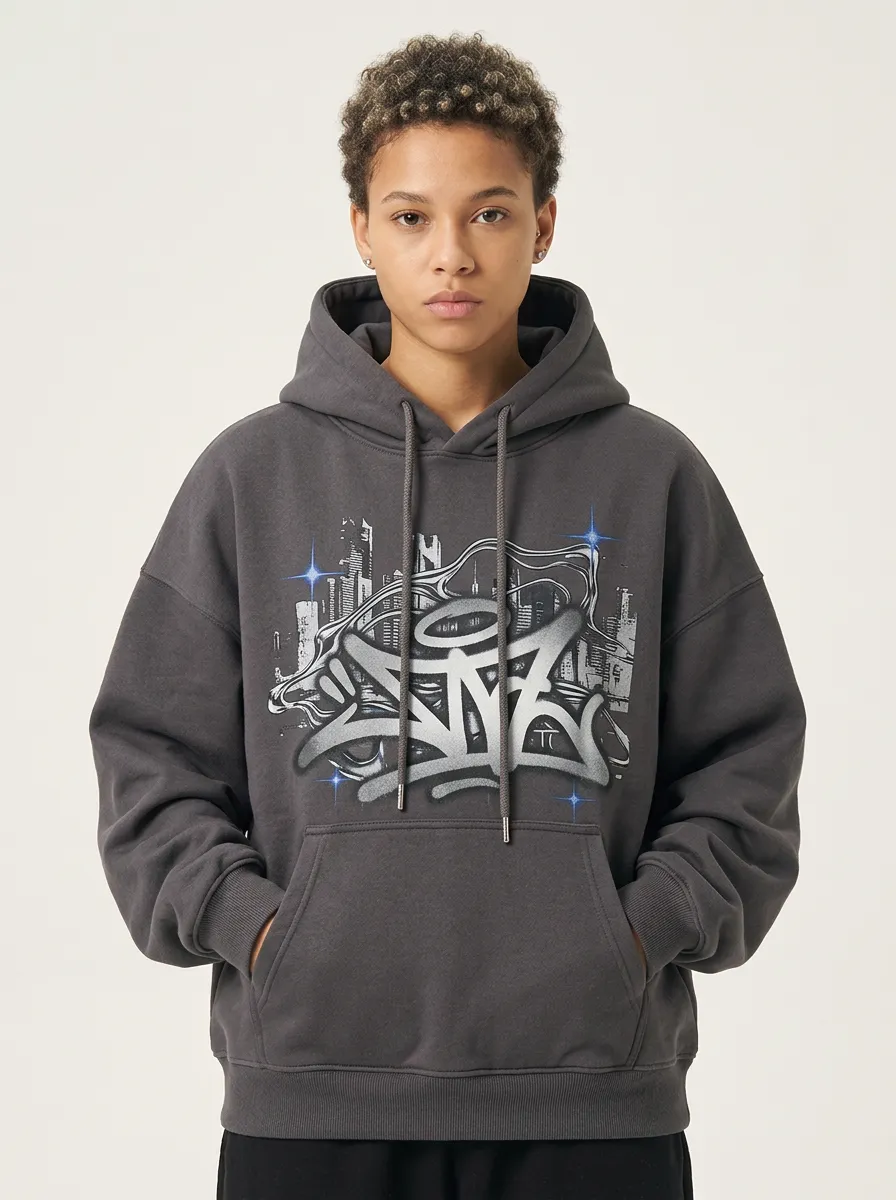 Unisex Streetwear Urban Graffiti Cityscape Hoodie