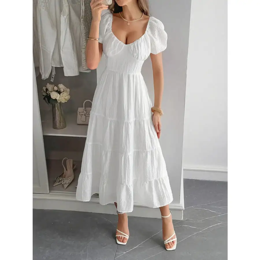 Dress V-Neck Short Sleeve Midi Dress