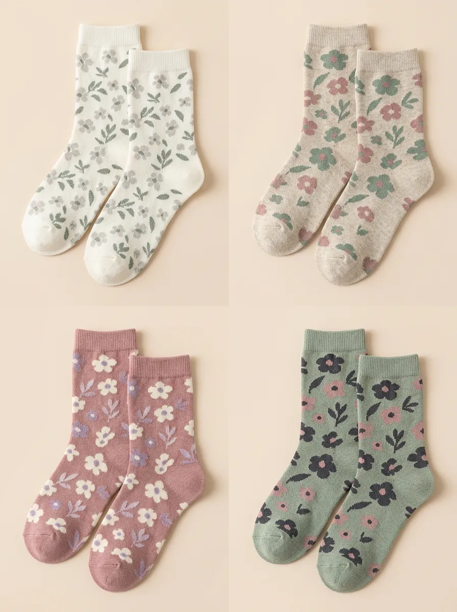 Women's Vintage Floral Ribbed Crew Sock Set