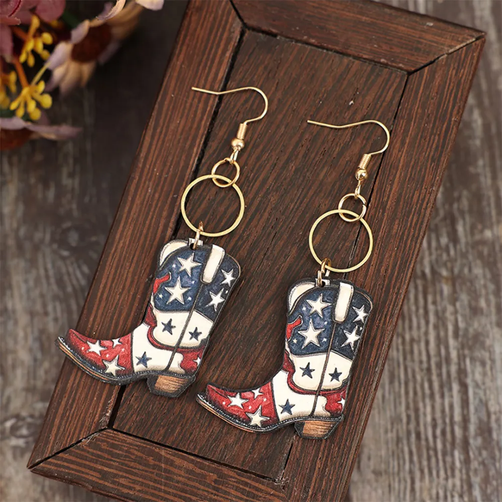 Wooden Boot Shape Drop Earrings