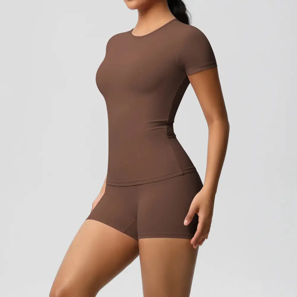 Gym Leggings Set Short Sleeve Breathable Stretchy Yoga Fitness