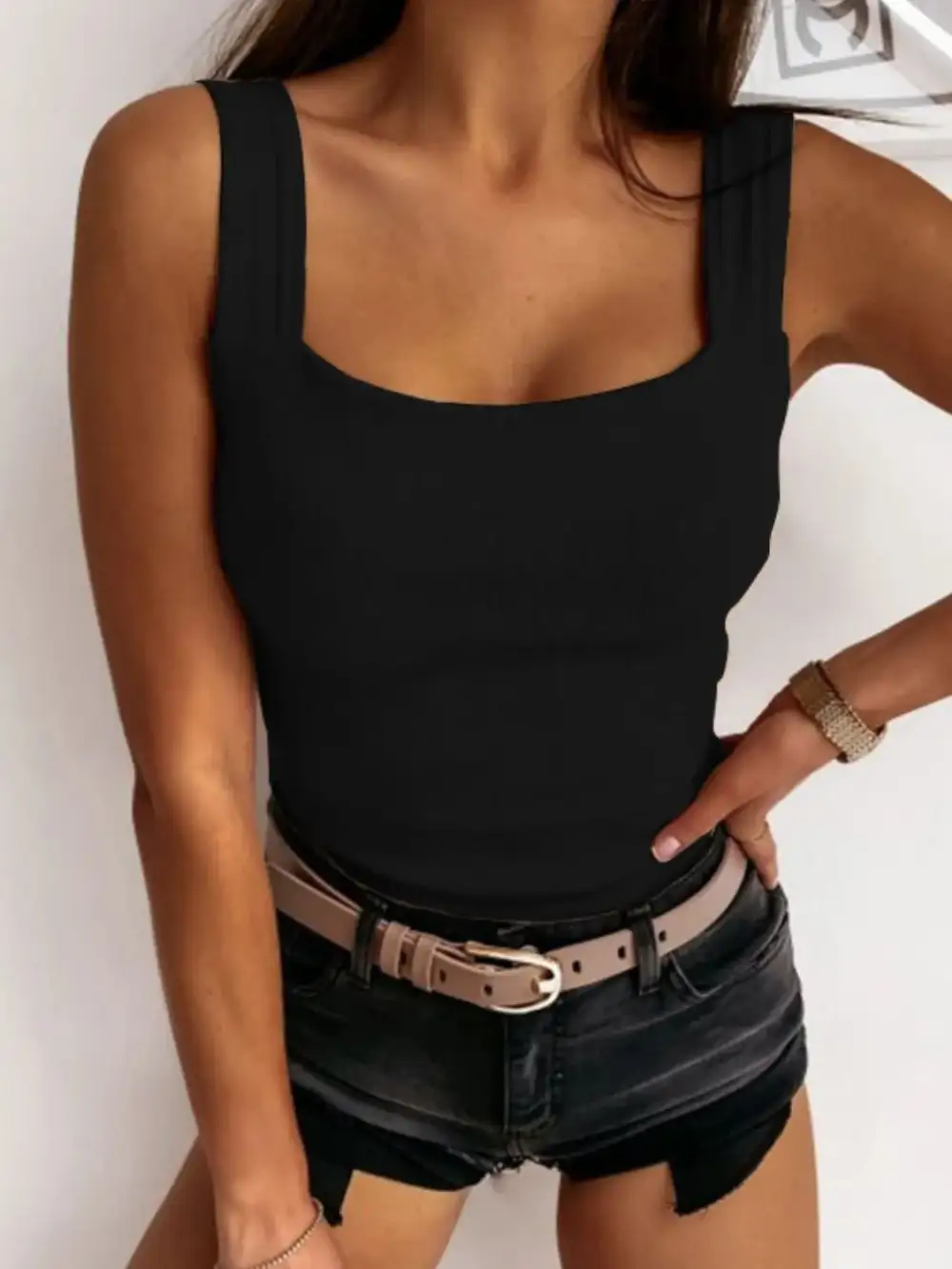 Square-Neck Wide-Strap  Tank Top