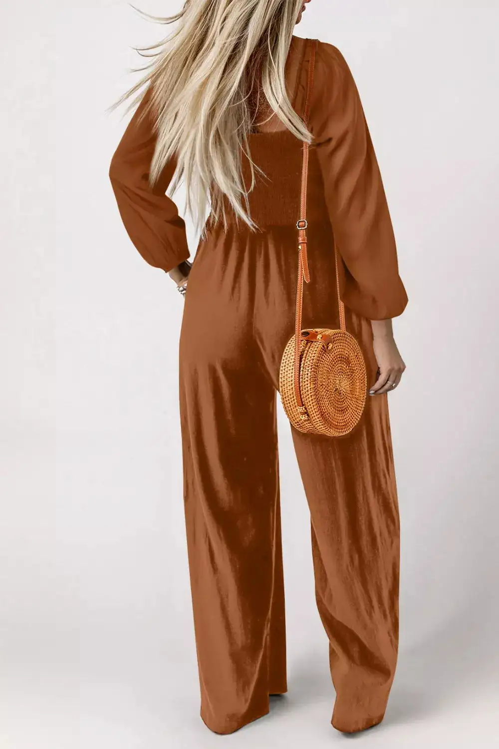 Smocked Square Neck Wide Leg Jumpsuit
