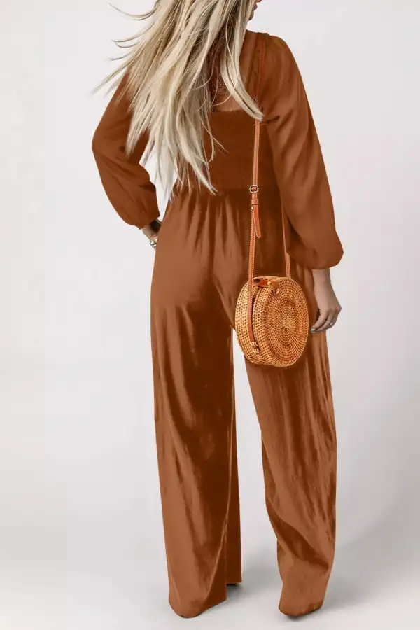 Smocked Square Neck Wide Leg Jumpsuit