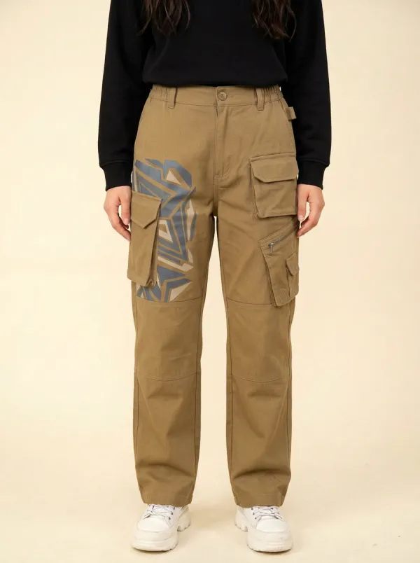 Women's Charcoal Streetwear Cyberpunk Geometric Cargo Pants