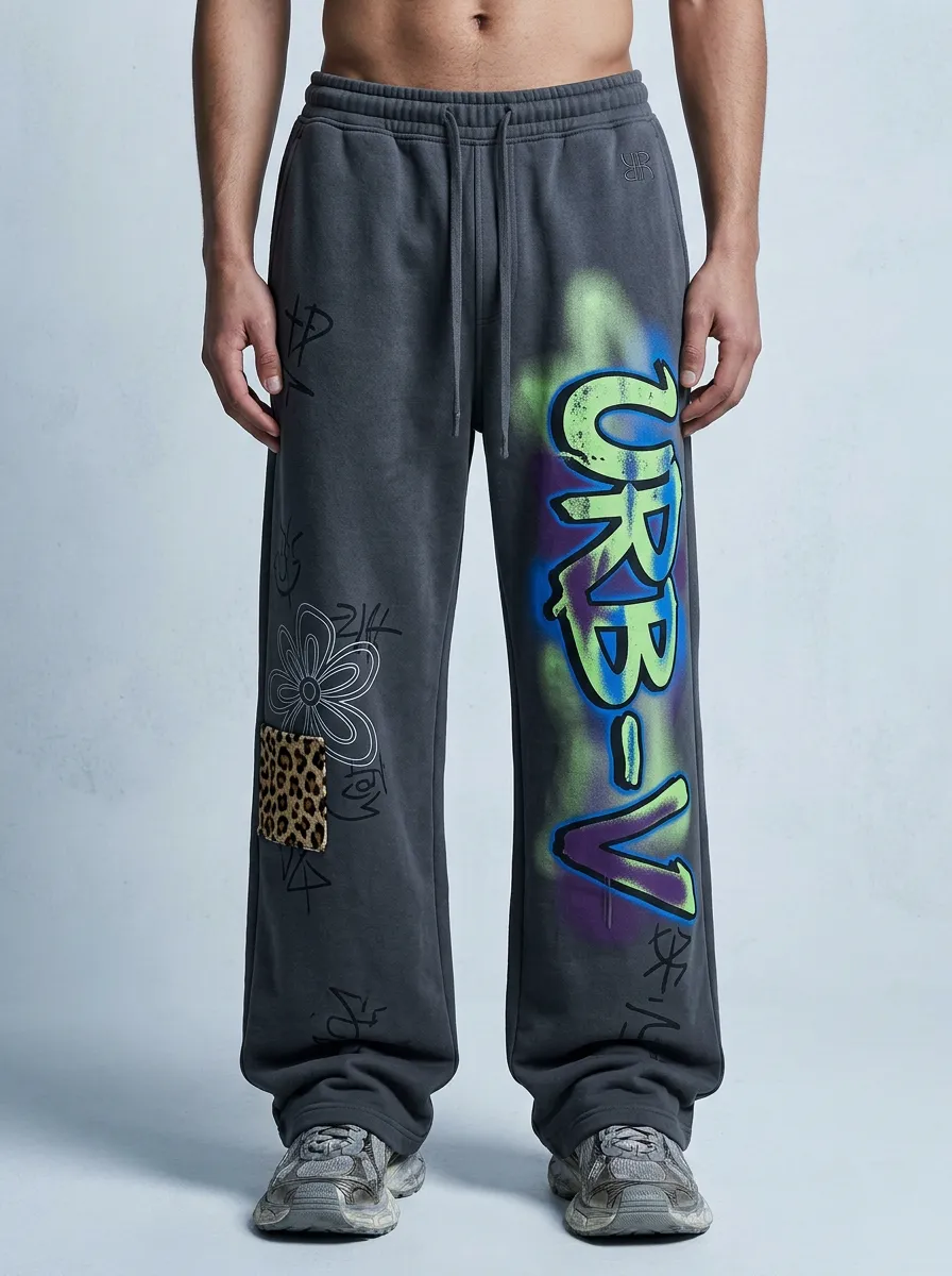 Unisex Streetwear Graffiti Leopard Patch Sweatpants
