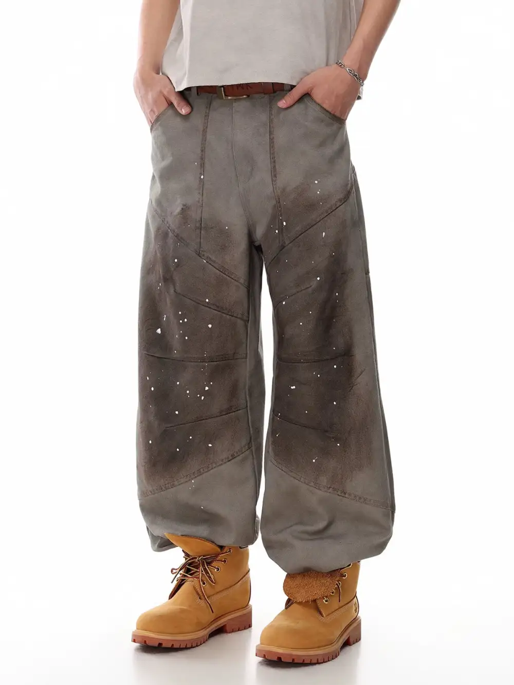 Wide-Leg Graphic Washed  Pants