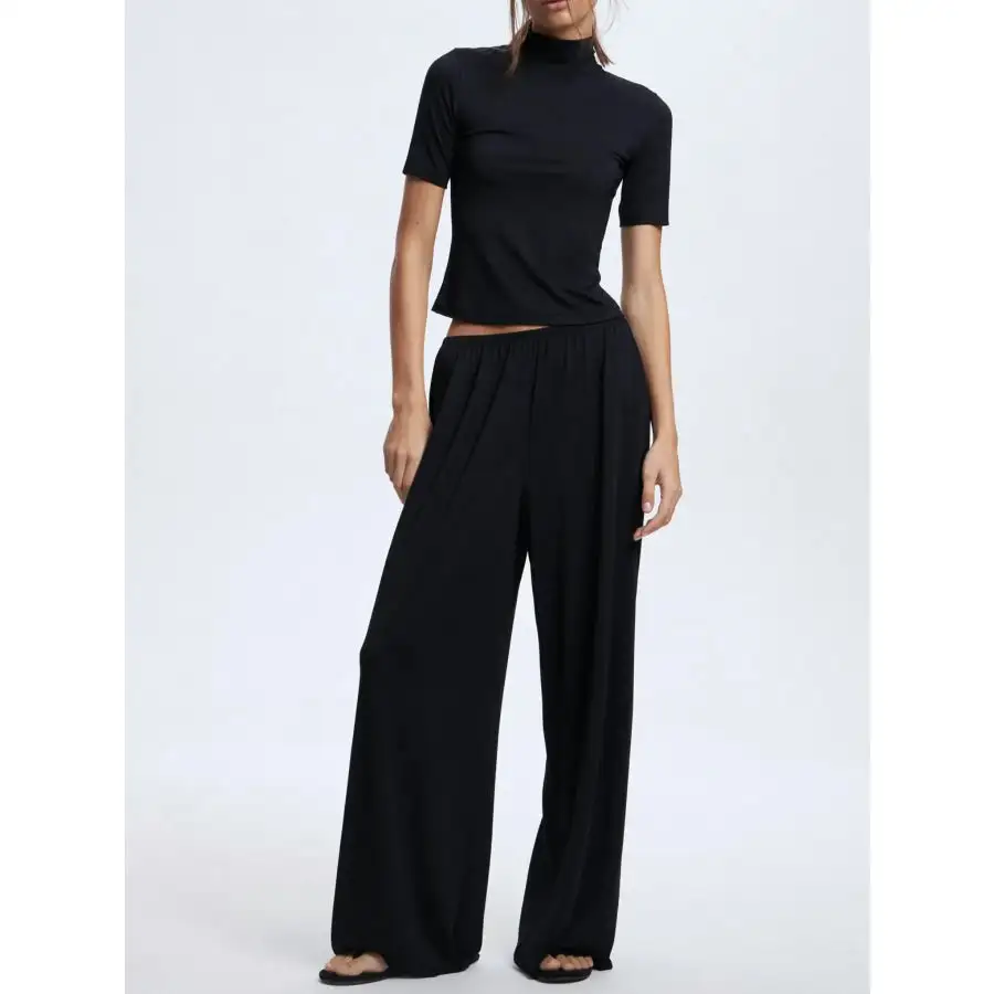 Mock Neck Short Sleeve Top and Pants Set