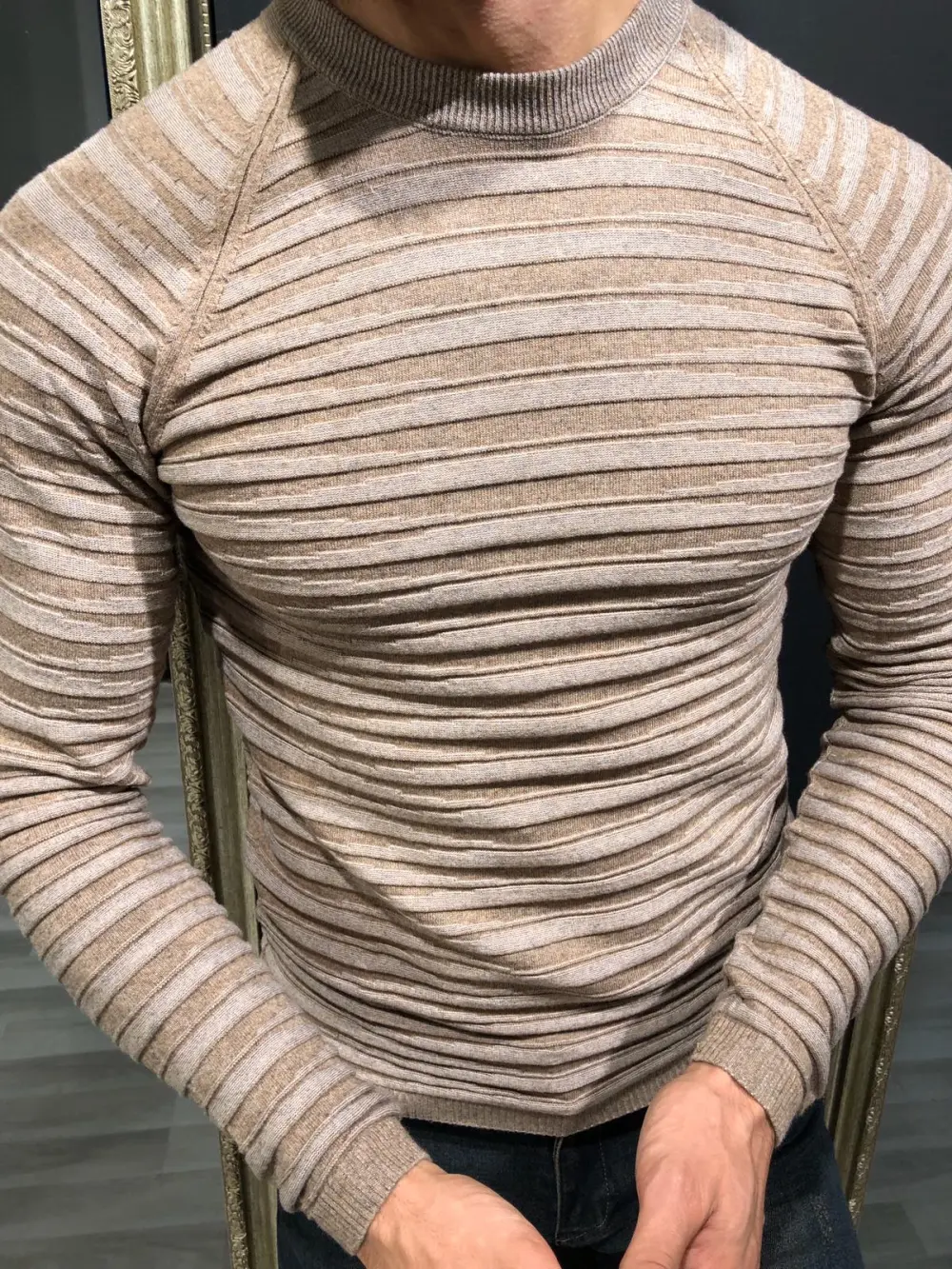 Classic Patterned Slim Fit Cotton Knit Sweater