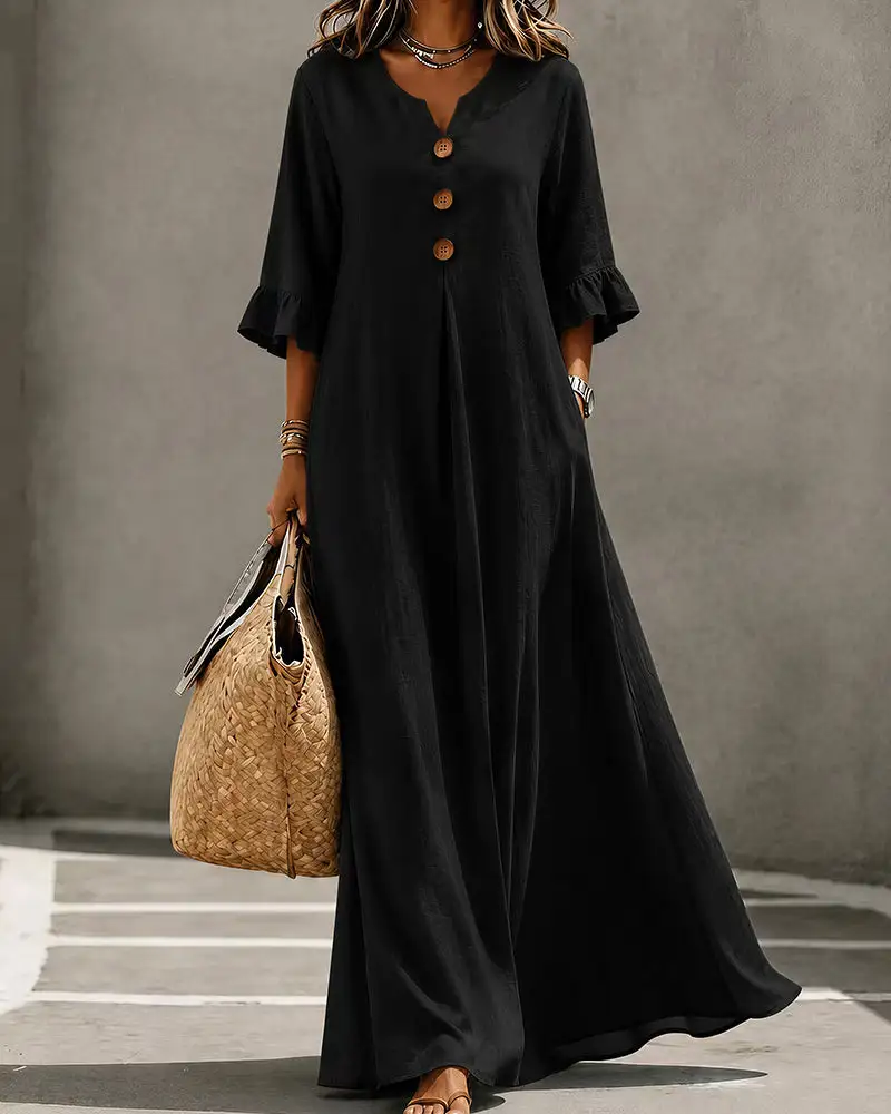 Effortless Boho V-Neck Ruffle Sleeve Maxi Dress