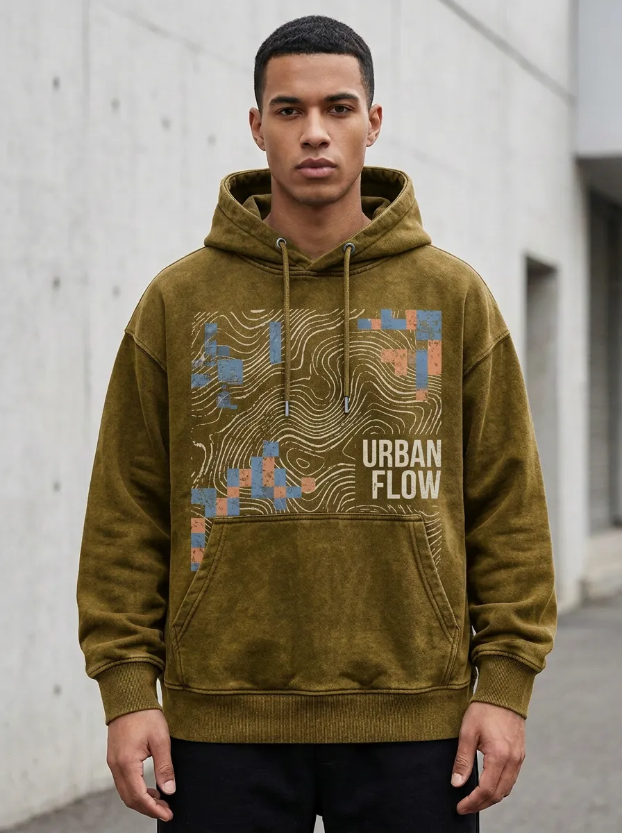 Streetwear Topographic Pixel Men's Graphic Hoodie