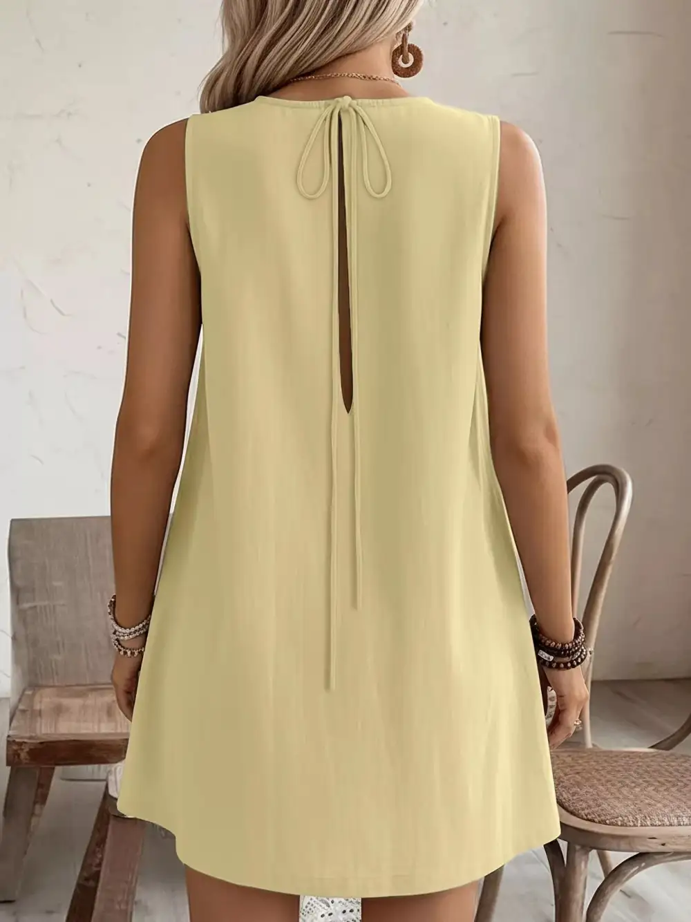 Round Neck Ruffle Sleeveless Dress Casual
