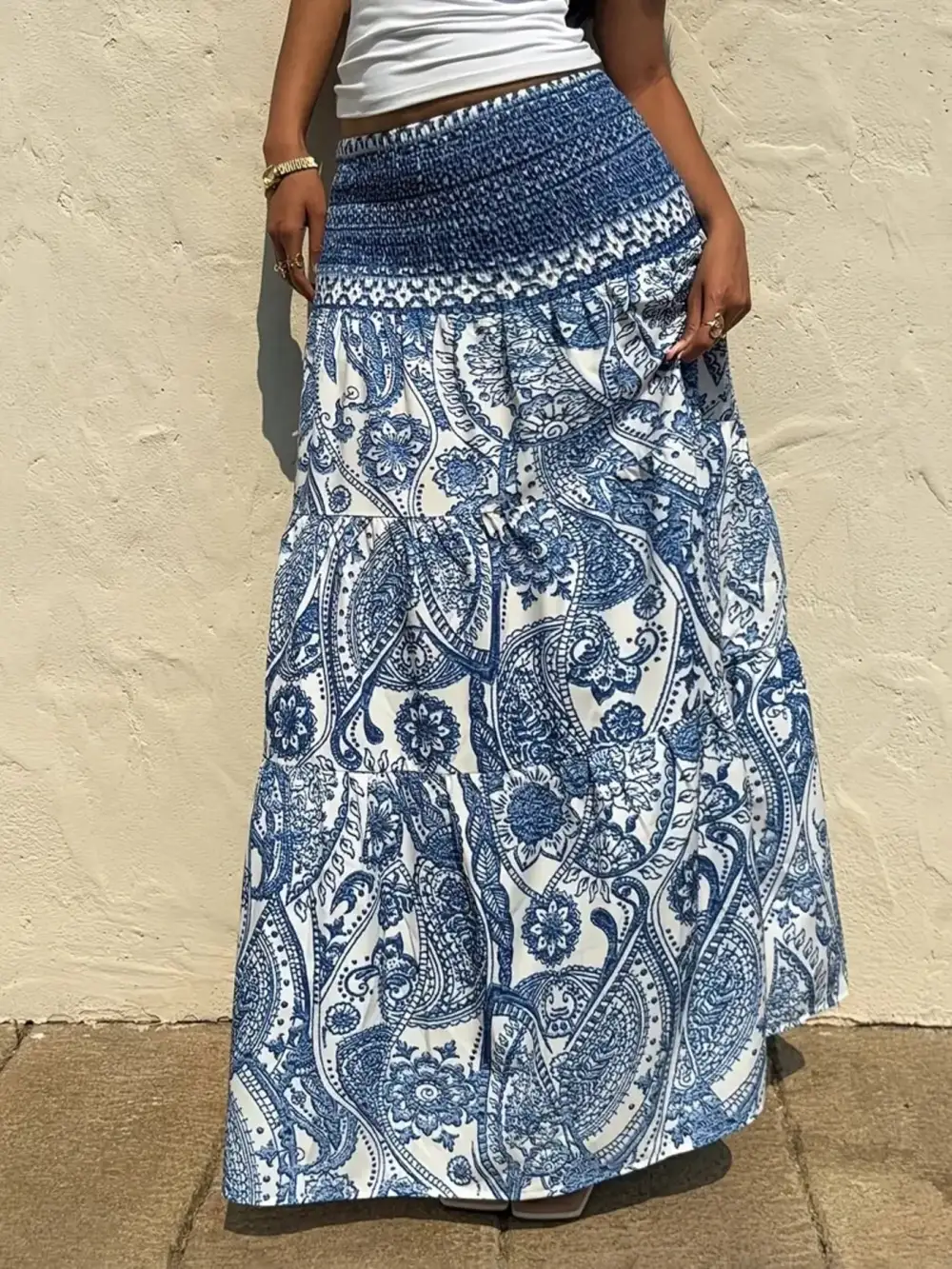 Refined Smocked Printed Skirt