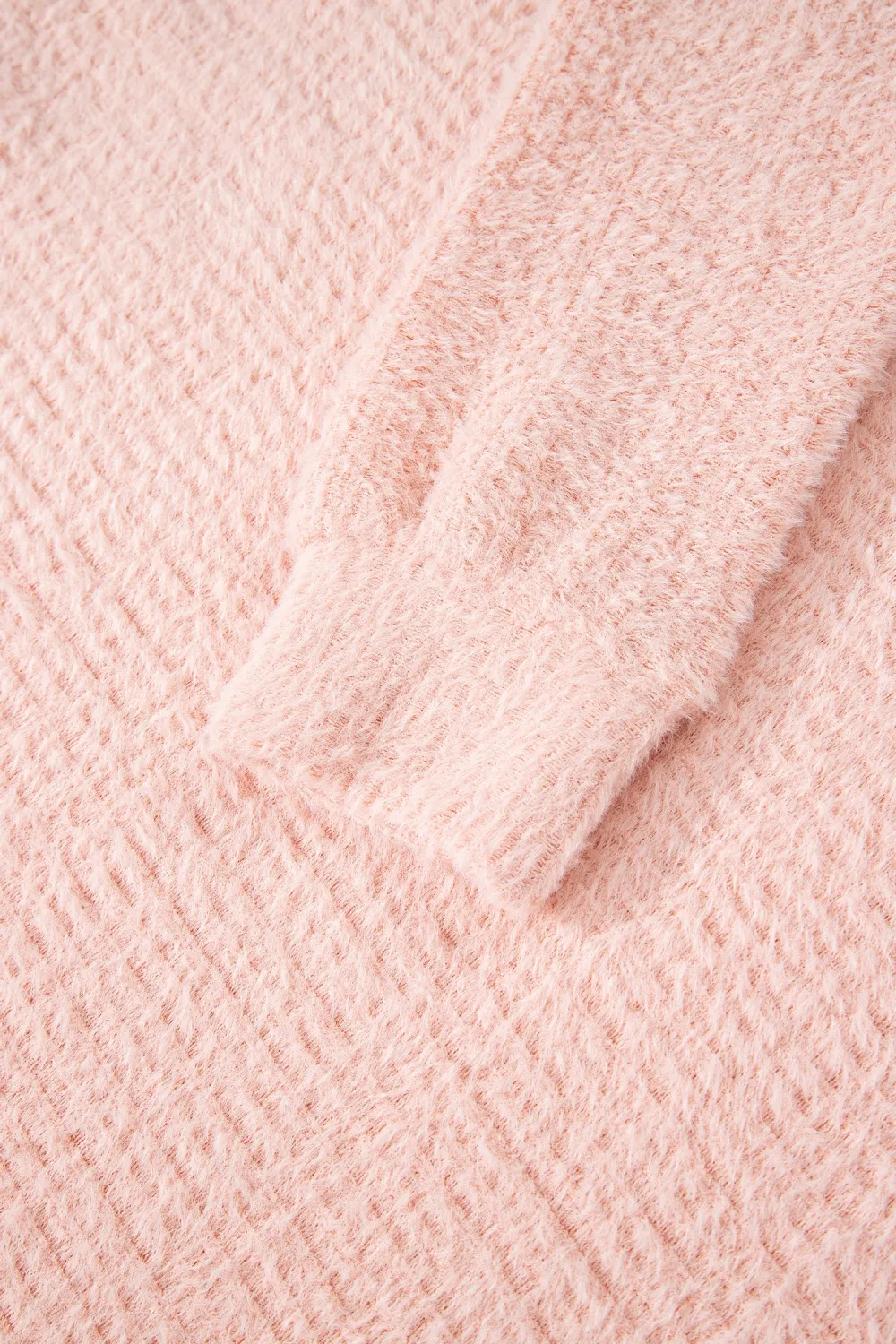 Light Pink Fuzzy Ribbed Texture Top