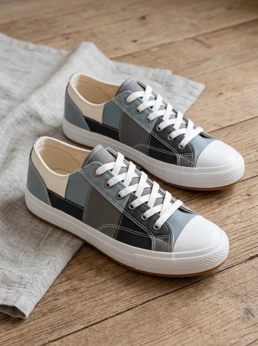 Men's Casual Style Grey Patchwork Printed Canvas Shoes