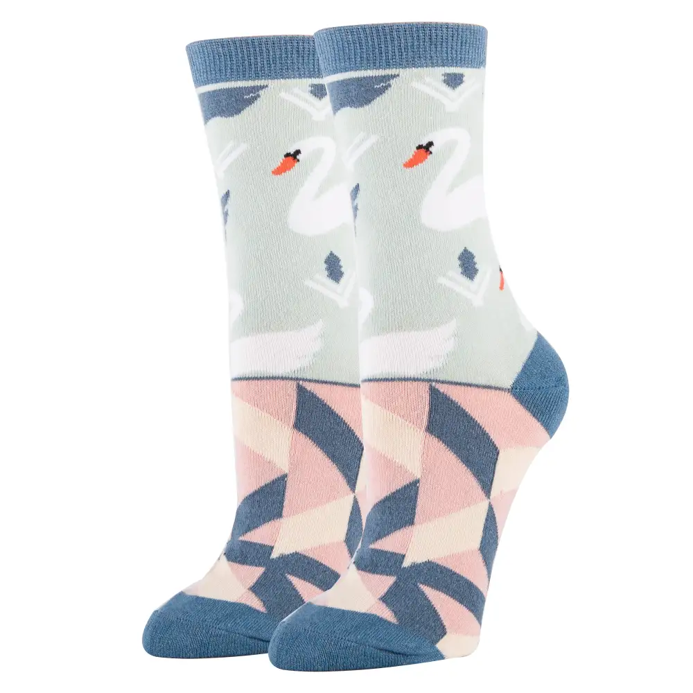 Cotton Blend Swan Motif Crew Socks