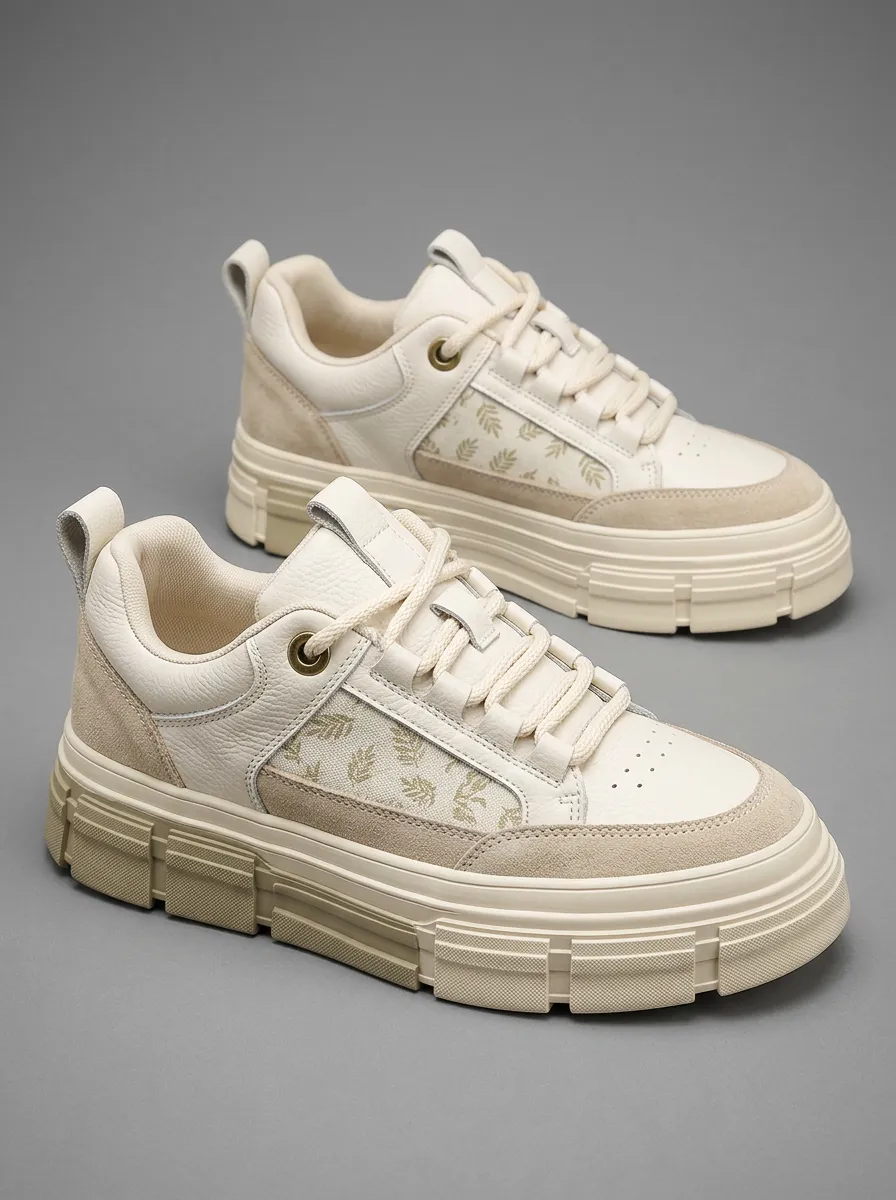 Men's Urban Minimalist Botanical Leaf Printed Platform Sneakers