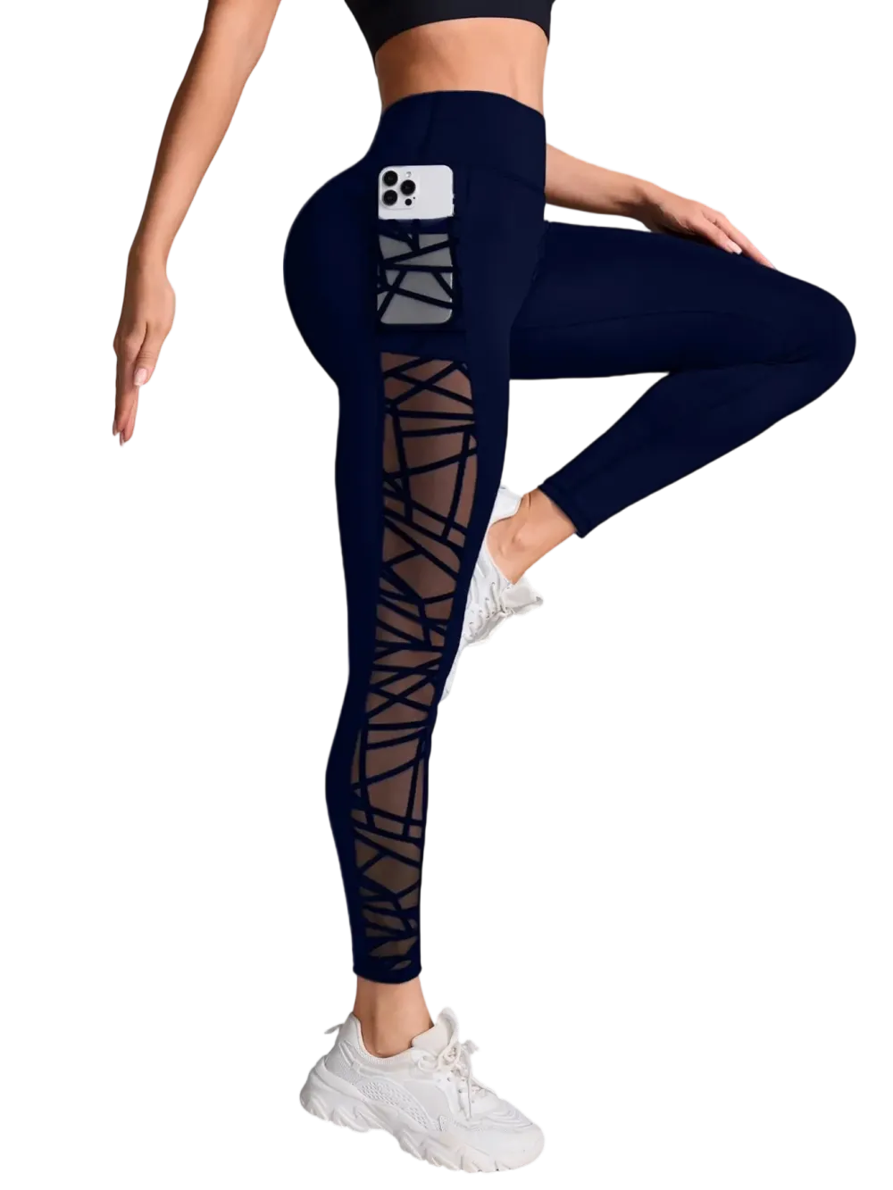 Women's Contrast Mesh Sheer Cut Out Leggings