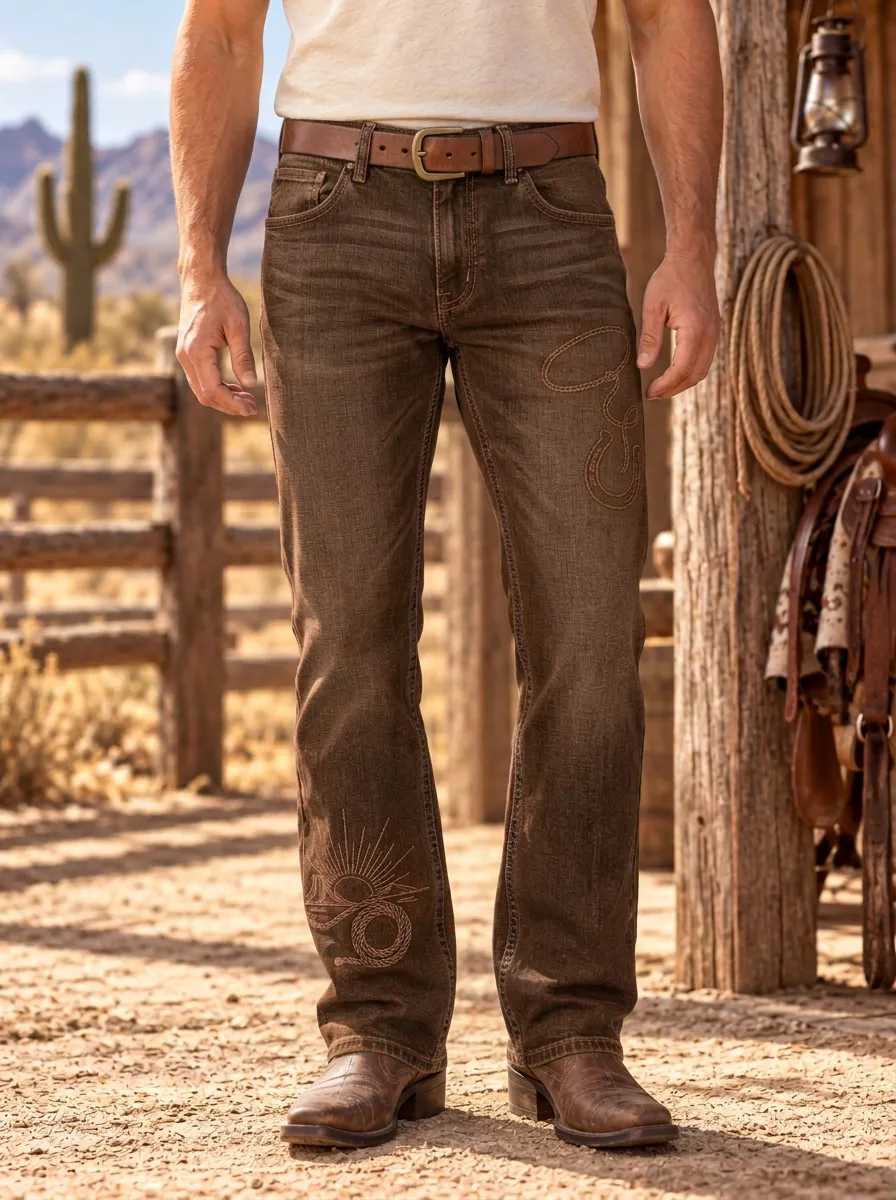 Men's Heritage Inspired Western Cowboy Horseshoe Horse Lasso Jeans
