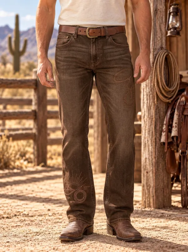 Men's Heritage Inspired Western Cowboy Horseshoe Horse Lasso Jeans