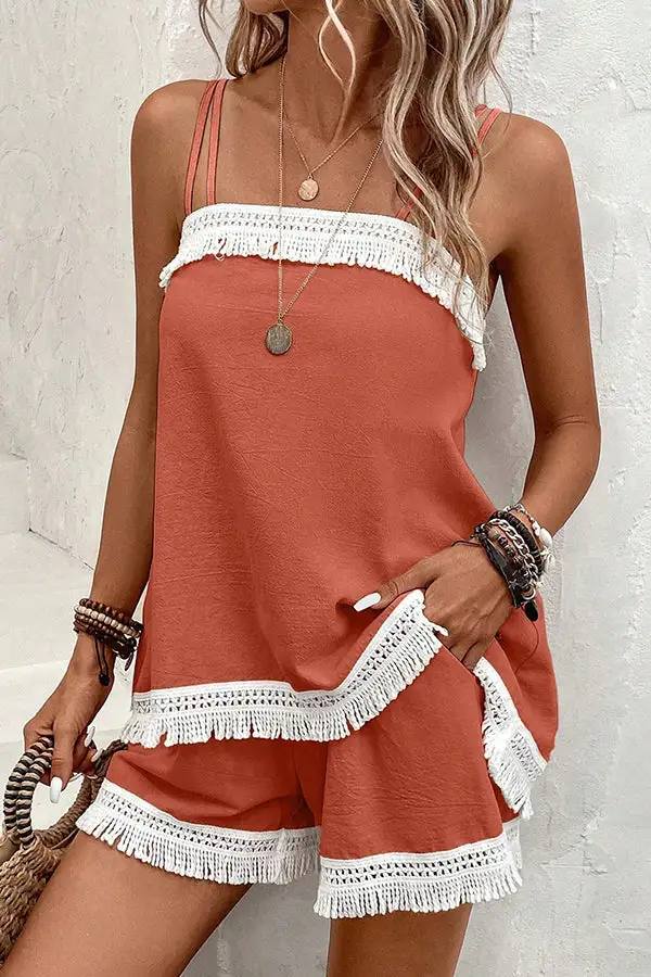 Block Tassel Casual Two Piece Set