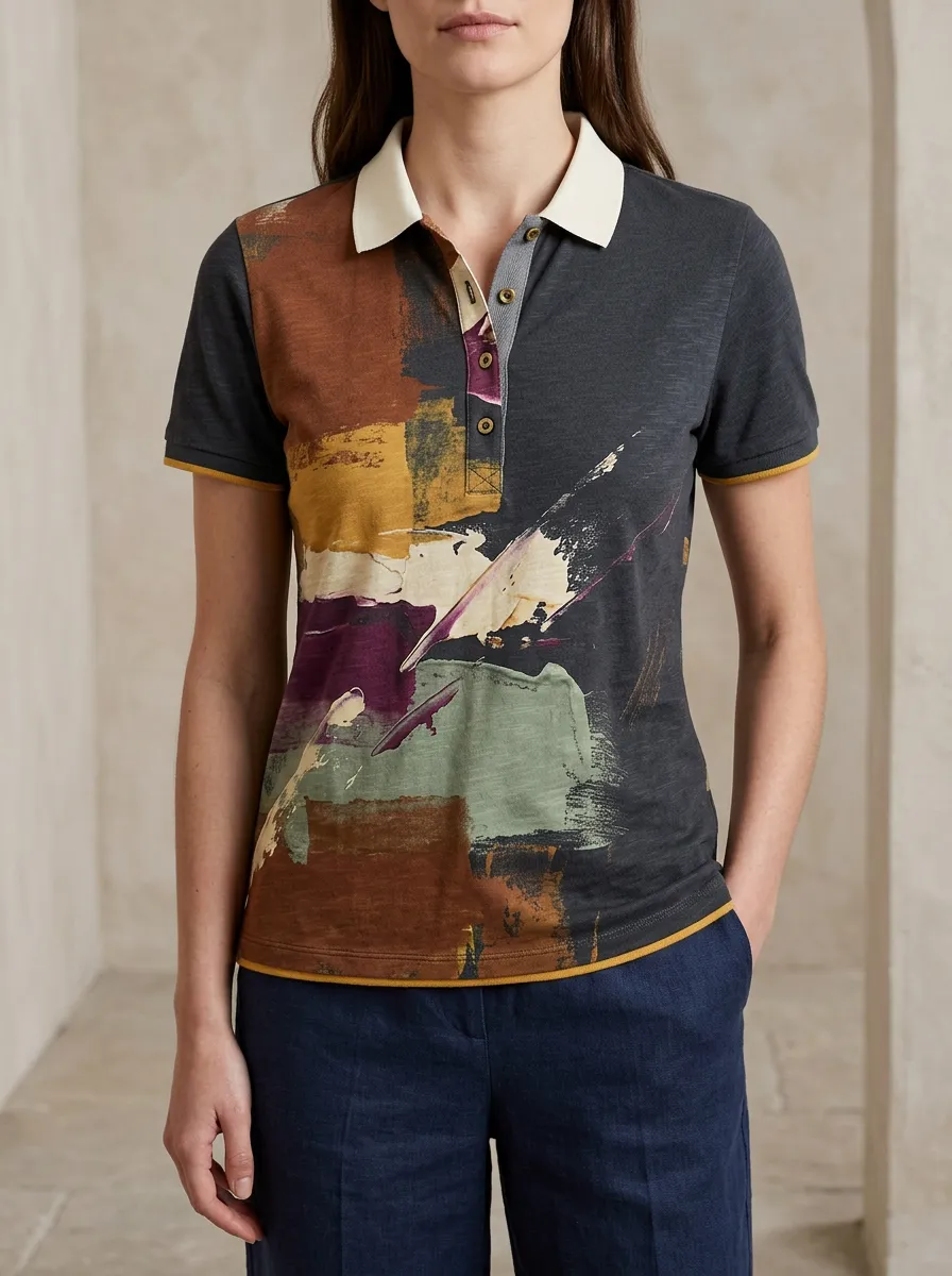 Women's Artful Abstract Art Brushstroke Polo Shirt