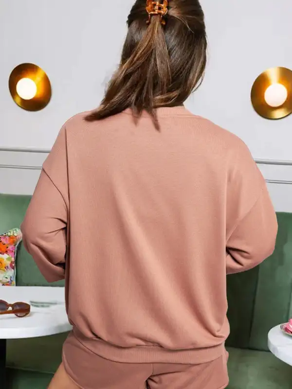 Coffee Round Neck Sweatshirt and Shorts Set