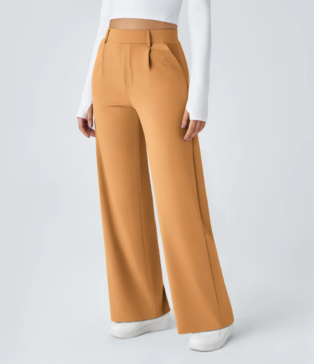 2026🔥  High Waisted Plicated Side Pocket Straight Leg Work Pants