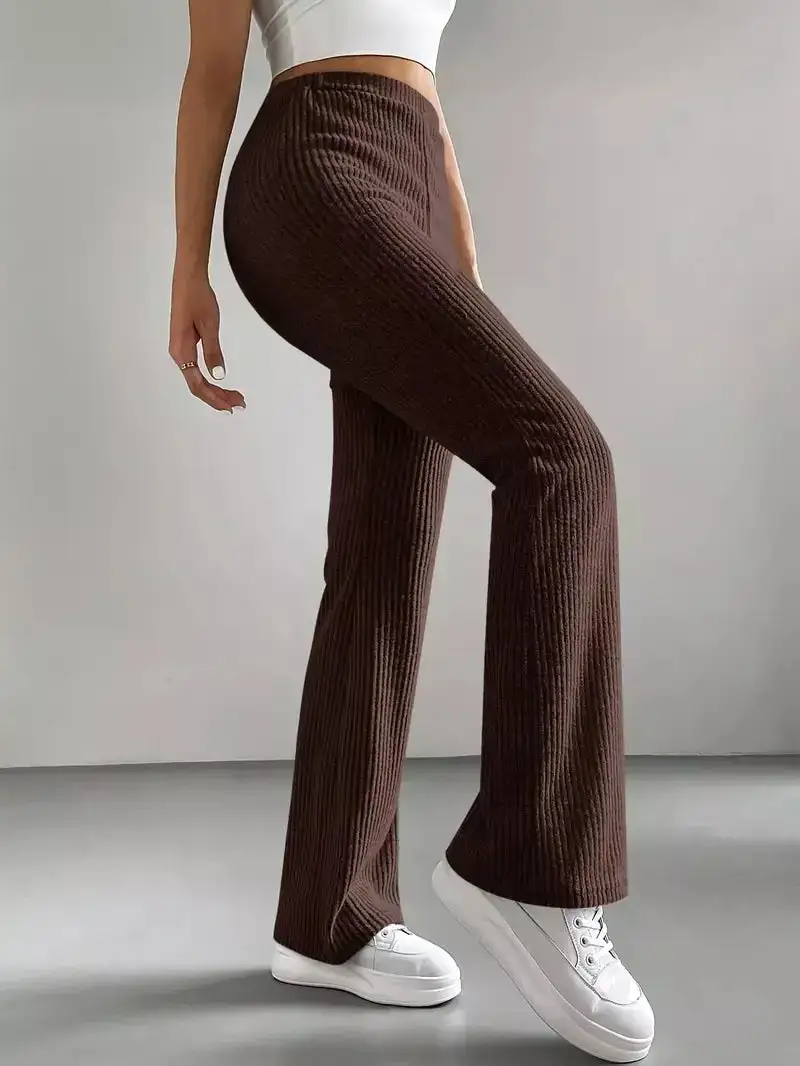 Classic Ribbed Knit High Waist Flare Pants