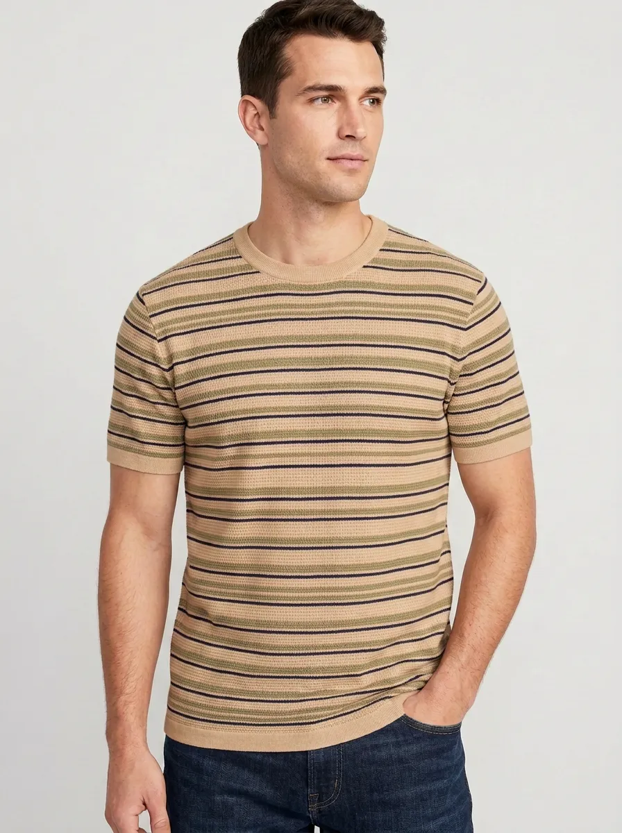 Men's Crew-Neck Striped Knit T-Shirt