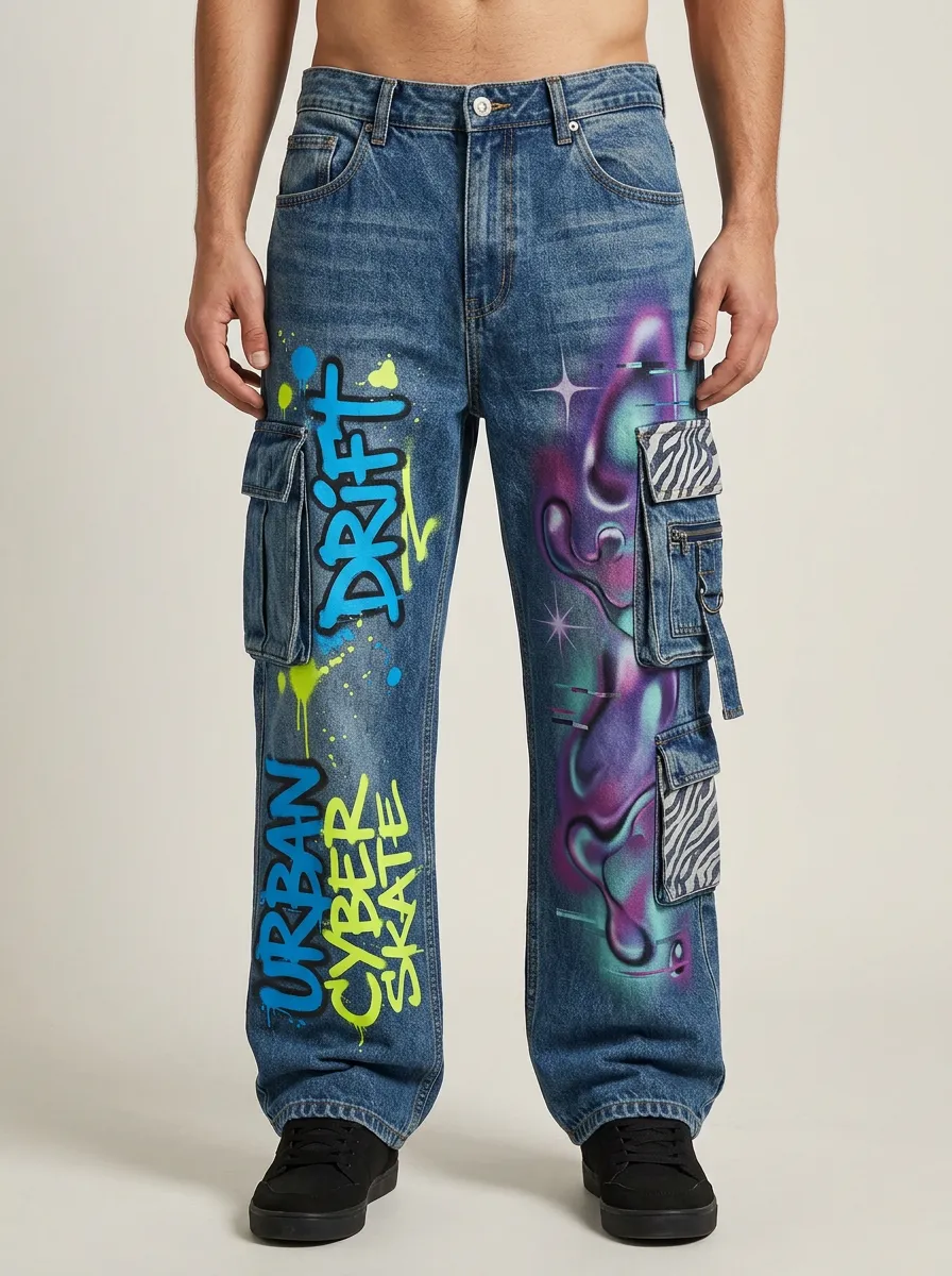 Men's Cyber Skate Graffiti Cargo Jeans