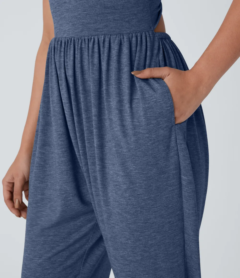 Double Straps Pocket Harem Casual Jumpsuit-Easy Peezy