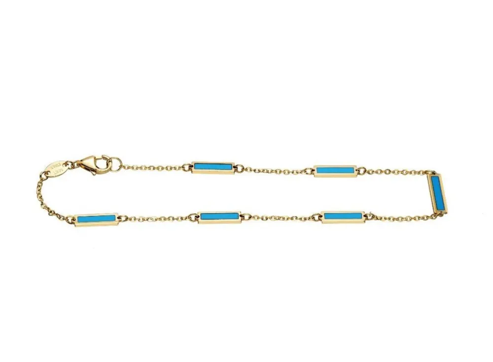 Solid Gold Turquoise Bar Bracelet