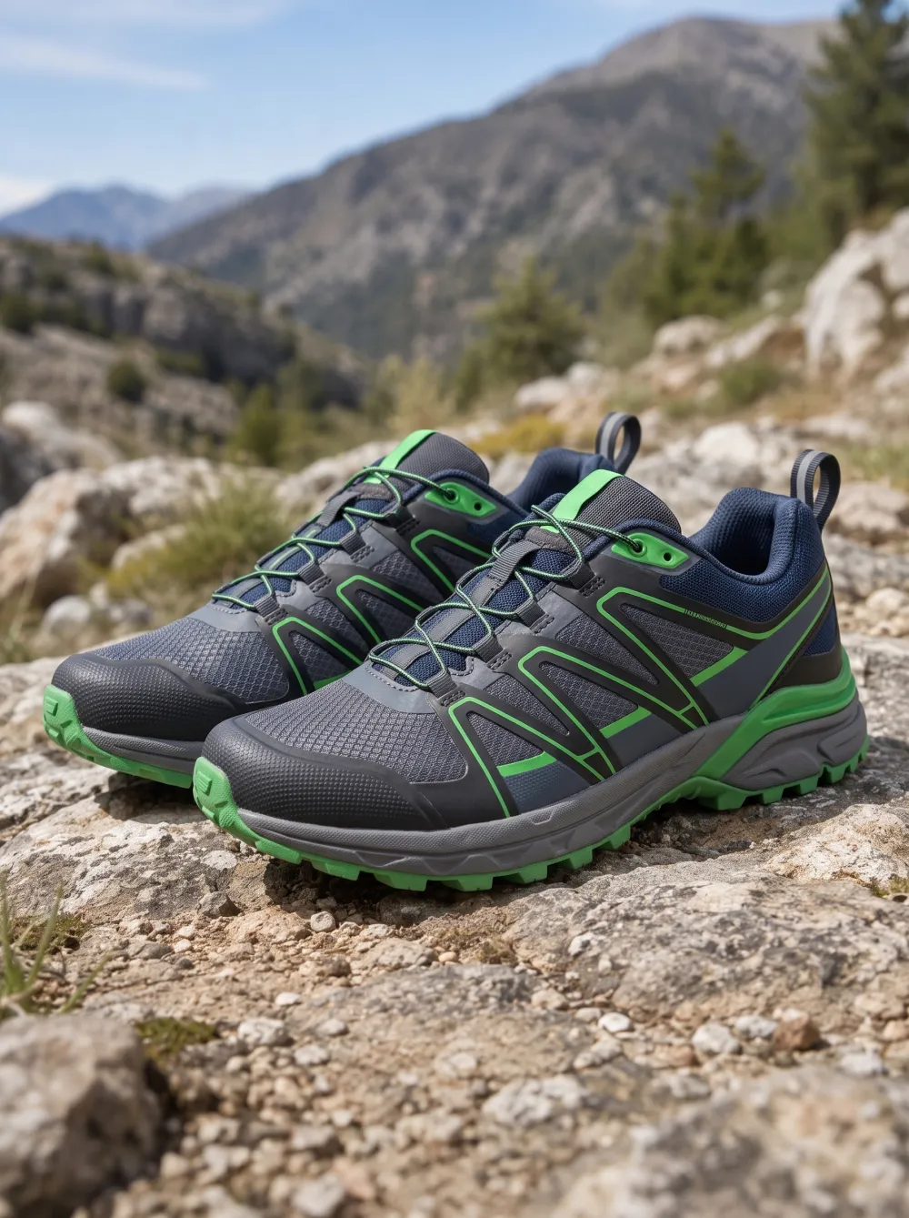 Men's Outdoor Hiking Green Grey Mesh Printed Shoes